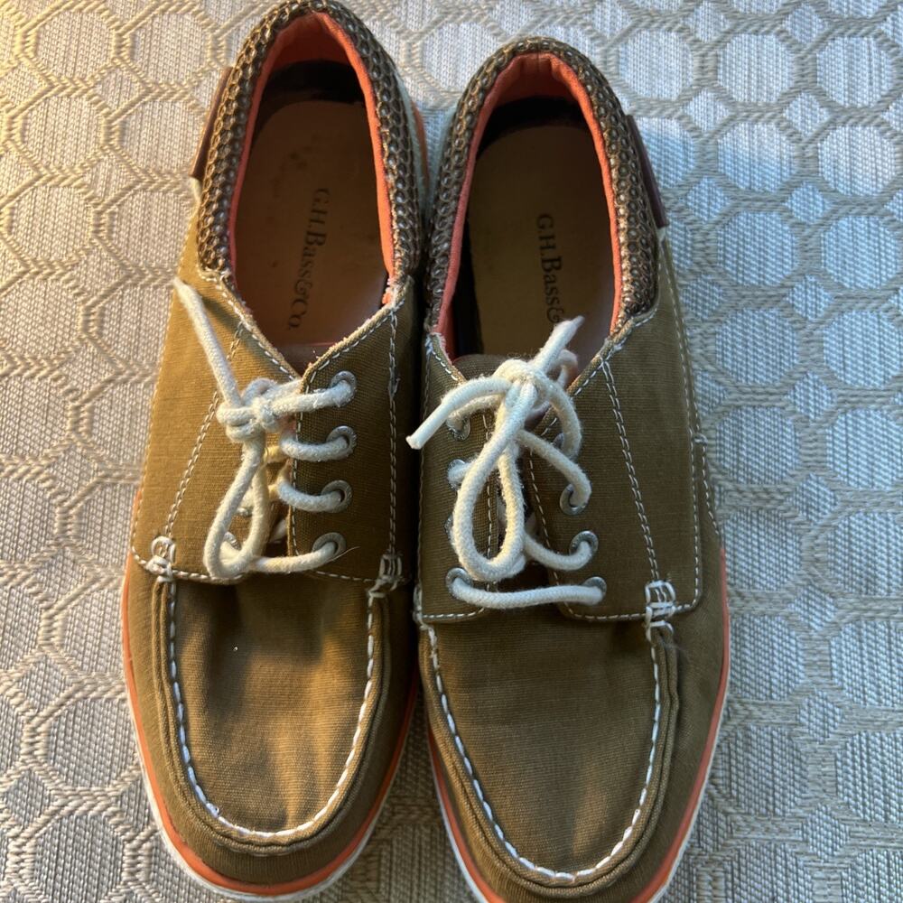 GH Bass & Co Oliver Mesh Boat Shoe Canvas Casual Brown Orange Coastal M 8.5